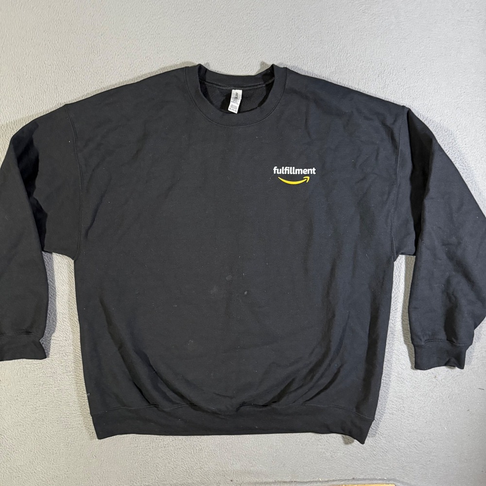 Mens Amazon Fulfillment Crewneck Work Sweatshirt Black Pullover‎ Gildan 2XL